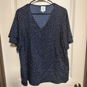 Navy Blue White Polka Dot Women’s Blouse Size L